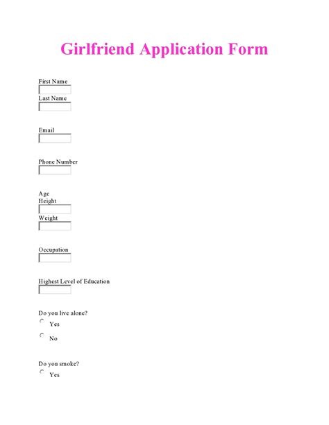 boyfriend/ girlfriend application|29 Funny Girlfriend Application Forms [PDF, Word]